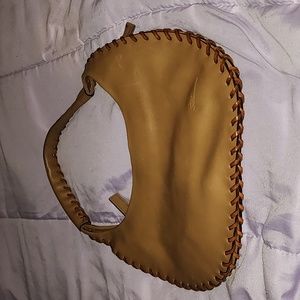 Blumarine small tan genuine leather shoulder bag with weaved trim